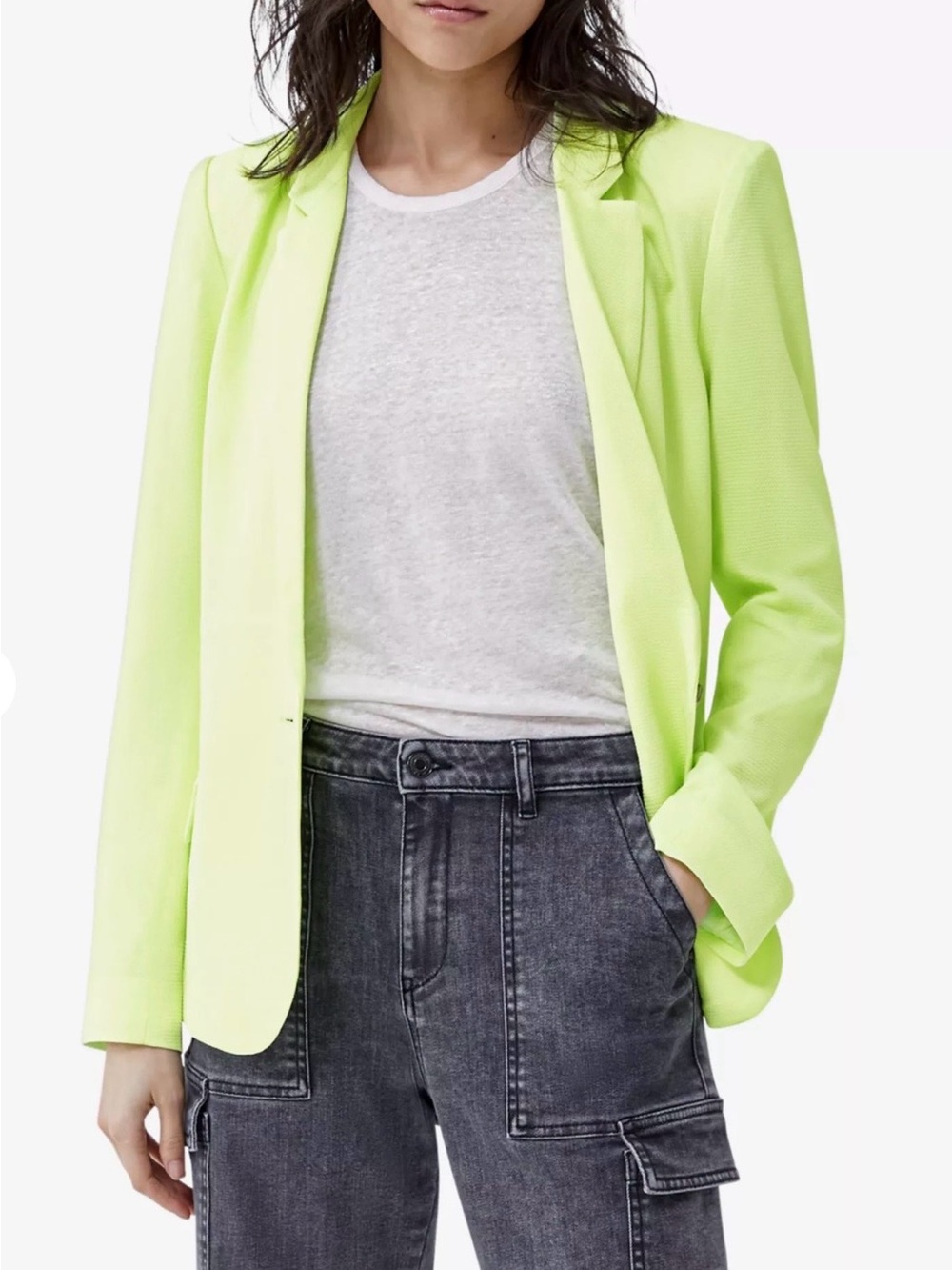 IKKS Paris Lime Neon Green Single Button Tailored Blazer Jacket FR 40 US 8 M